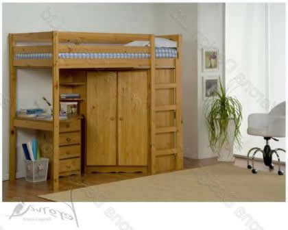 Verona Rimini High Bed With Corner Wardrobe Set | Antique